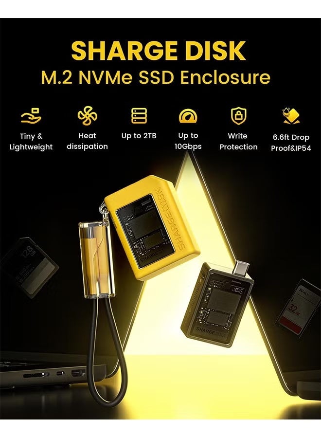شارج علبة شارج ديسك M.2 NVMe SSD مع نظام تبريد نشط، 10 جيجابت في الثانية USB C 3.2 Gen2، قارئ NVMe يدعم مفاتيح M ومحركات أقراص SSD بحجم 2230، أصفر - Image 2